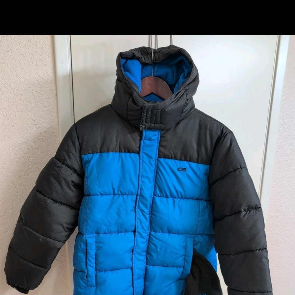 CB Sports Big Boys Hooded Puffer Skiing Snowboarding Jacket Sz M 10-12 Blue Blk